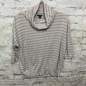 Ann Taylor Beige Gray Striped Cashmere Blend Cowl Neck Knit Top